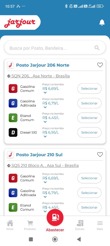 Lista de postos e preços de combustível no app